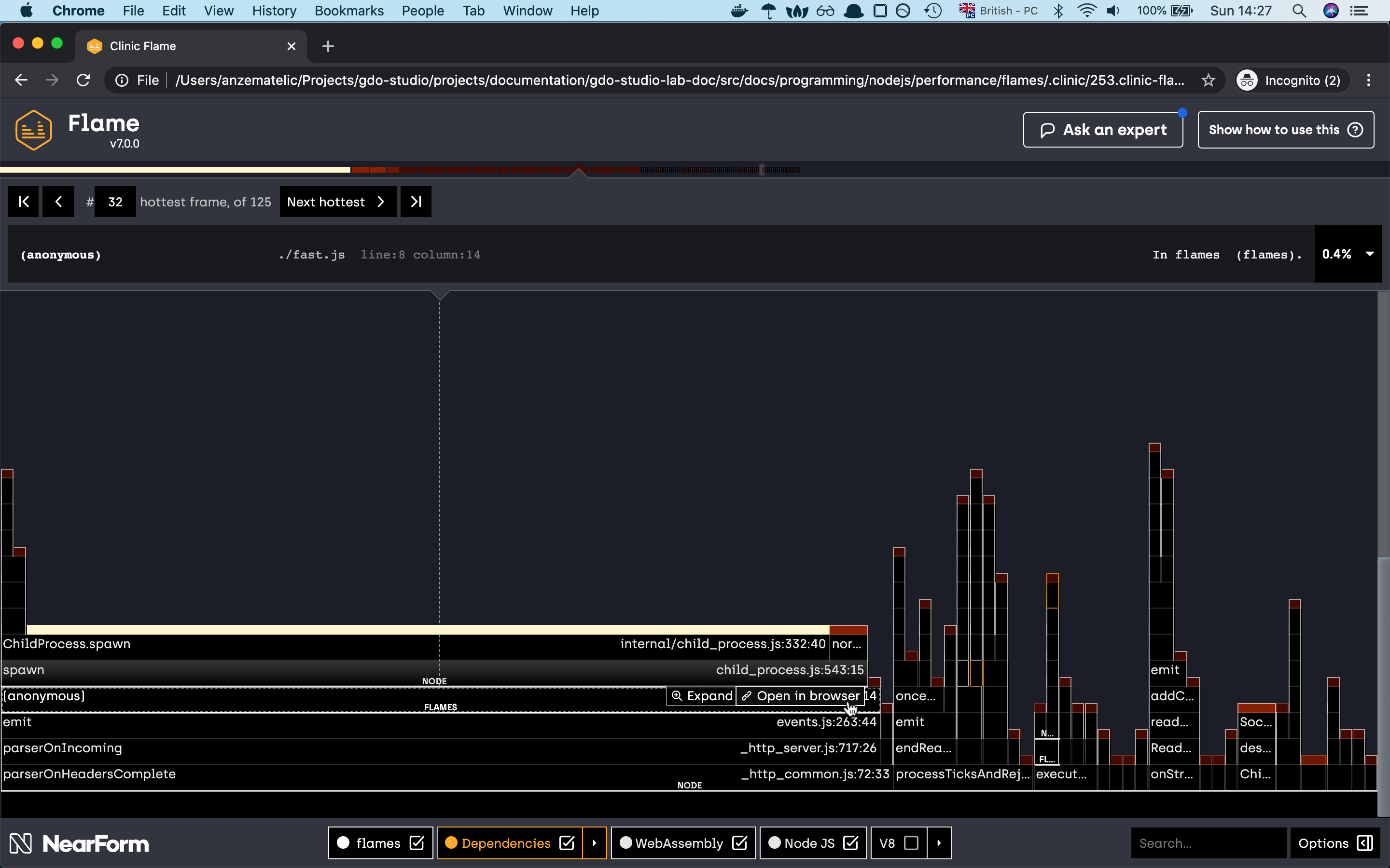 show in browser functionality